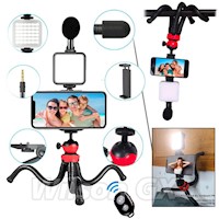 Kit Grabación Tripode Micrófono Control Luz  Soporte Tiktok Vlogger